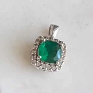 925 Sterling Silver Lab-Created Emerald Pendant
